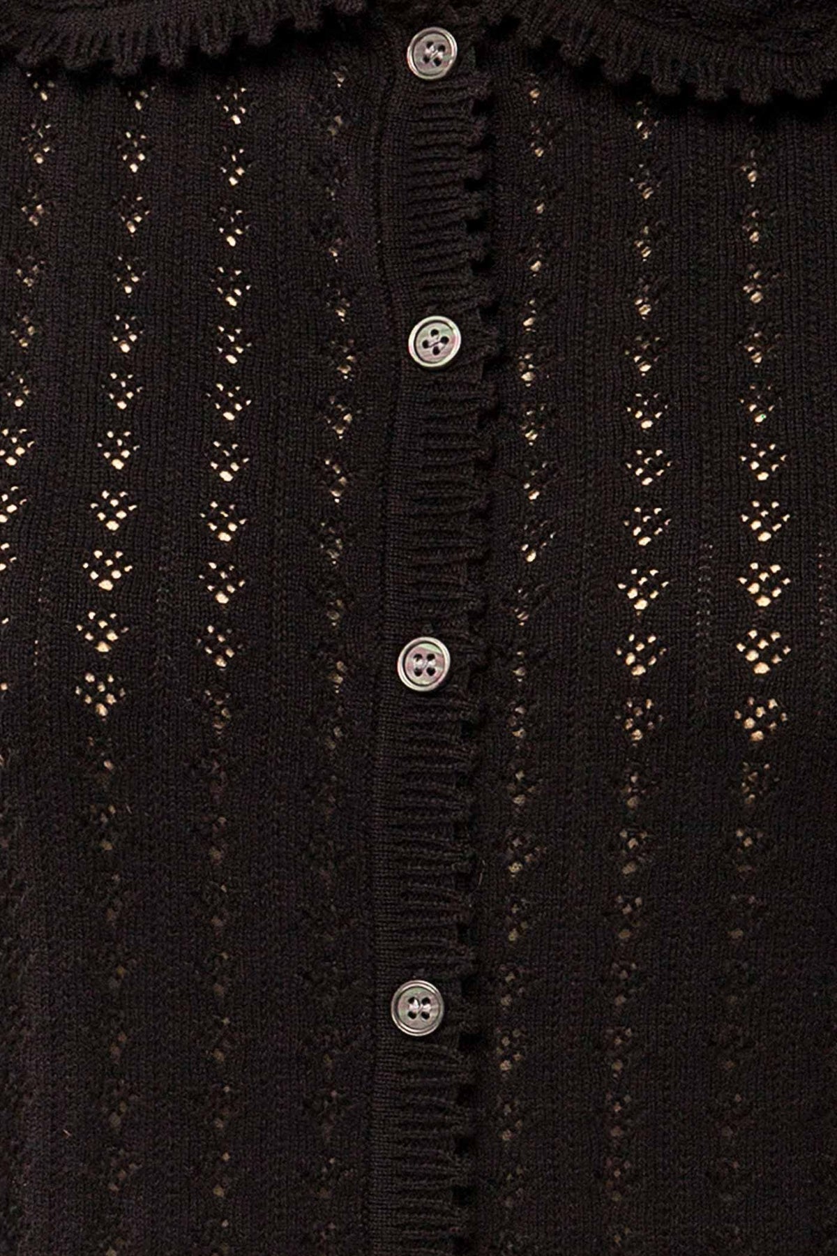 fabric front view of Gondar Black Fitted Pointelle Knit Cardigan at La petite garçonne