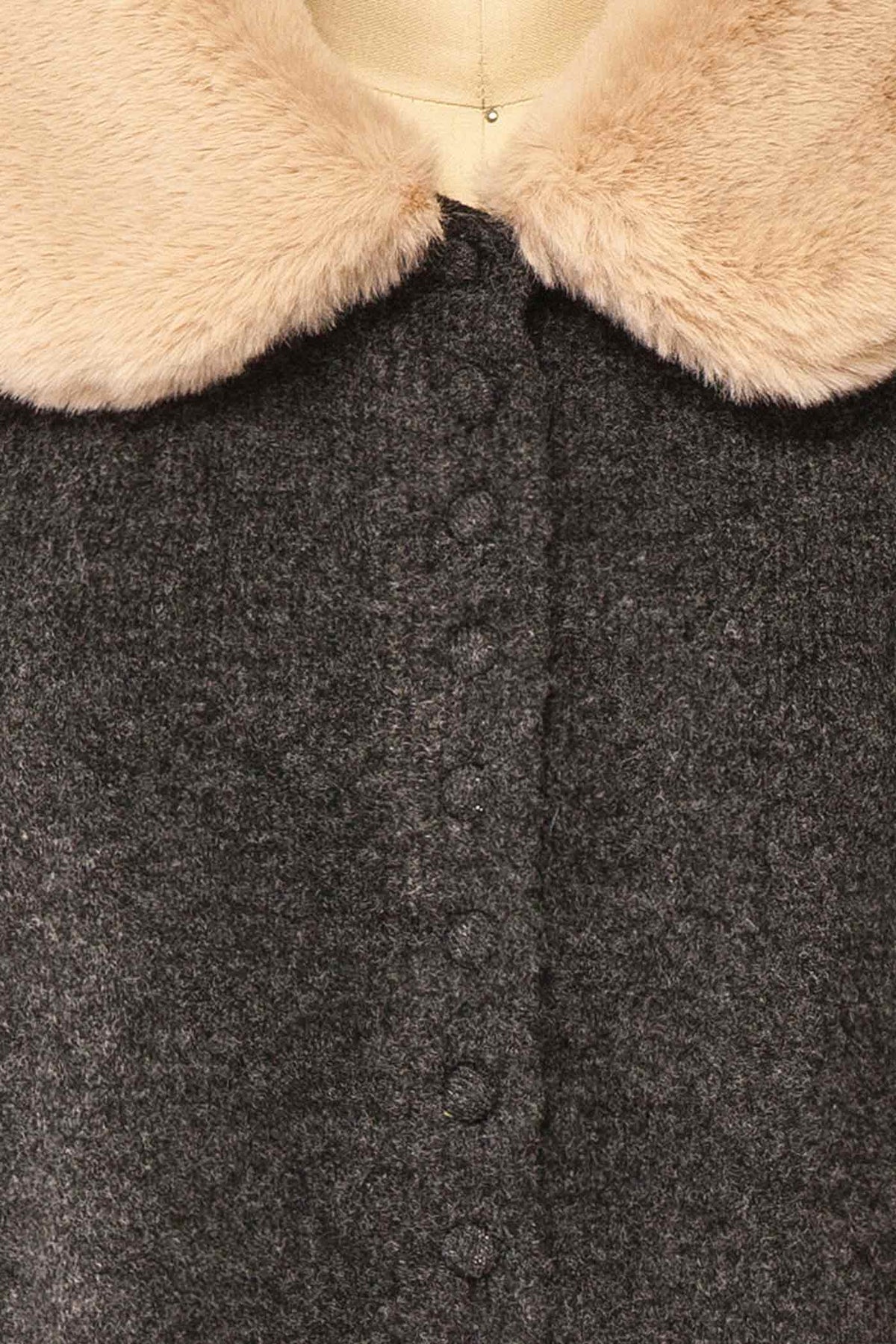 fabric view Gordana Charcoal Faux-Fur Collar Button-Up Knit Cardigan at Boutique 1861