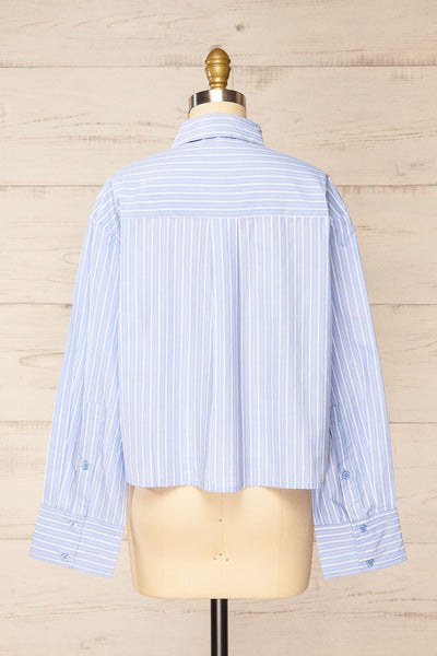 Gotham Blue Striped Cropped Shirt w/ Pockets | La petite garçonne  back view