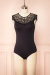 Gracida Black Bodysuit w/ Lace Neckline | Boutique 1861 front view