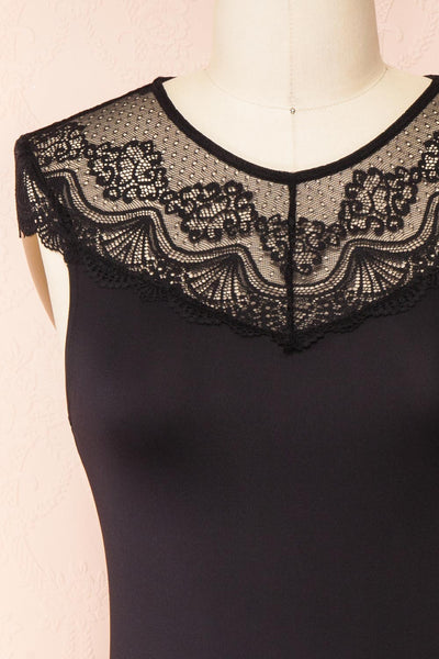 Gracida Black Bodysuit w/ Lace Neckline | Boutique 1861 front
