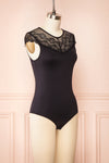 Gracida Black Bodysuit w/ Lace Neckline | Boutique 1861  side view