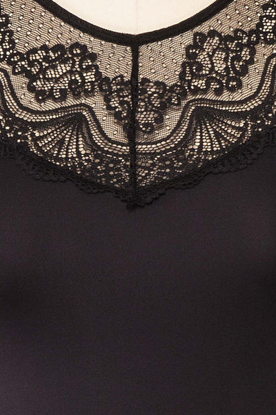 Gracida Black Bodysuit w/ Lace Neckline | Boutique 1861 fabric