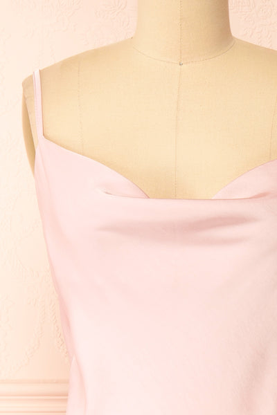 Gracie Satin Pink Cowl Neck Midi Dress | Boutique 1861 front