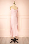 Gracie Satin Pink Cowl Neck Midi Dress | Boutique 1861 side view