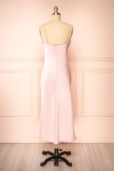 Gracie Satin Pink Cowl Neck Midi Dress | Boutique 1861 back view