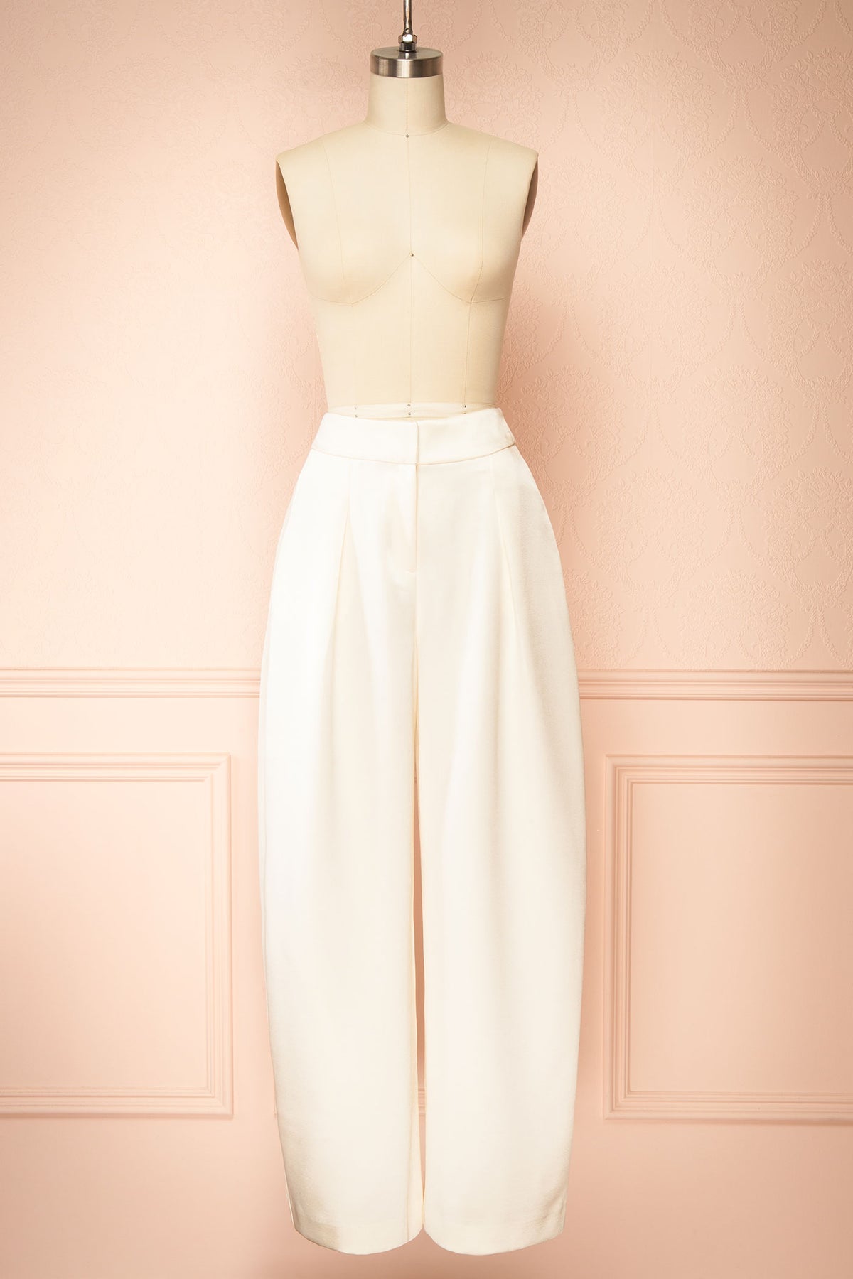 Front view of Guilda Ivory Wide-Leg Satin Pants at Boutique 1861 