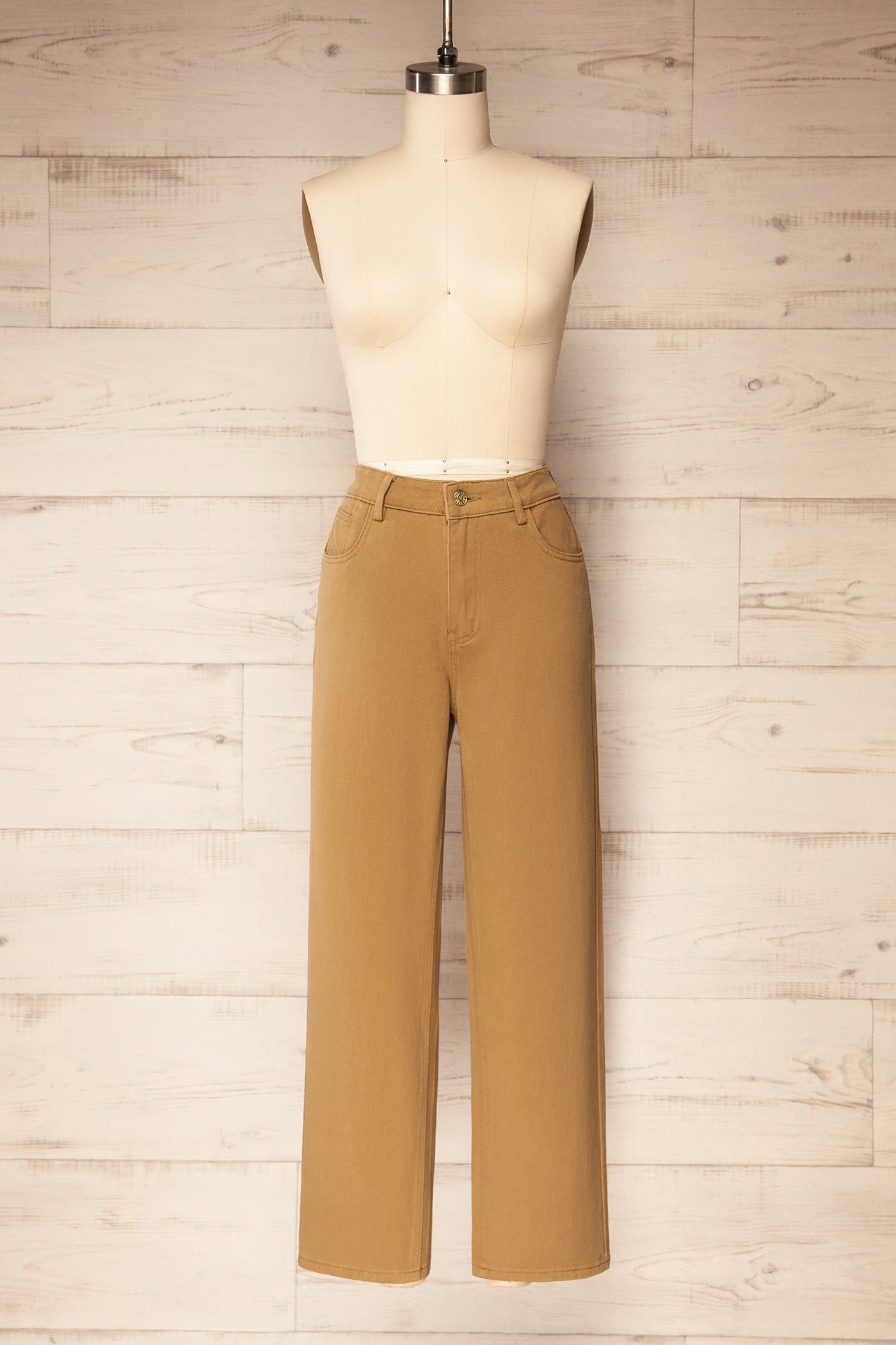 Frontview of Guntur Straight Leg Caramel Denim Pants at la petite garçonne