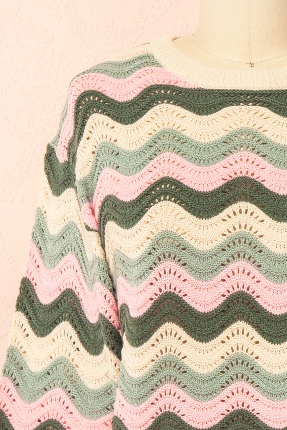 Gwenda Green Crochet Top with Wavy Pattern | Boutique 1861 front