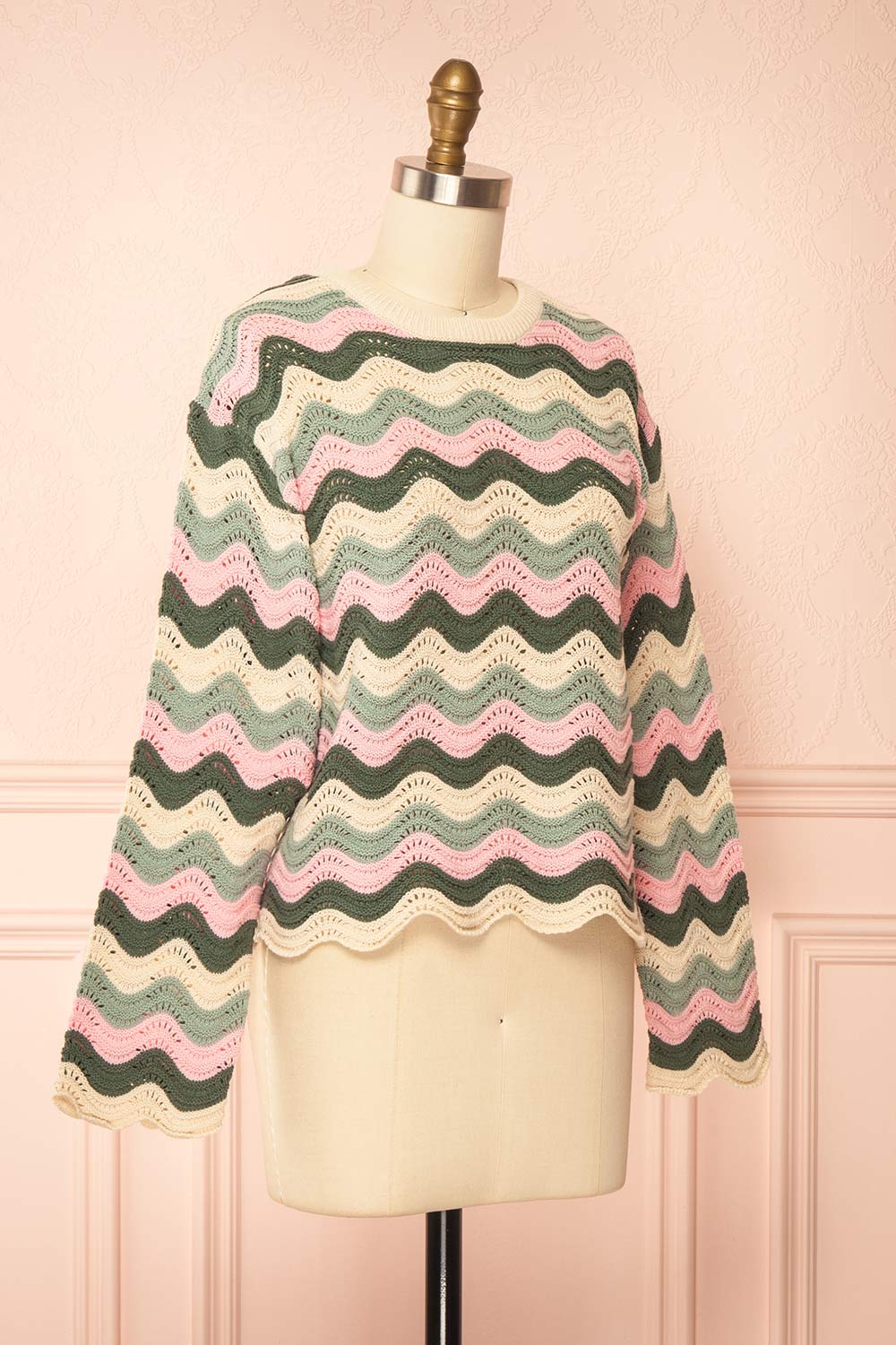 Gwenda Green Crochet Top with Wavy Pattern | Boutique 1861 side view