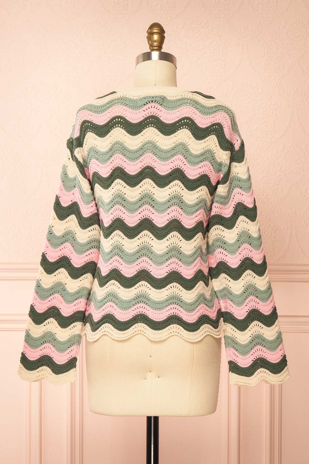 Gwenda Green Crochet Top with Wavy Pattern | Boutique 1861 back view