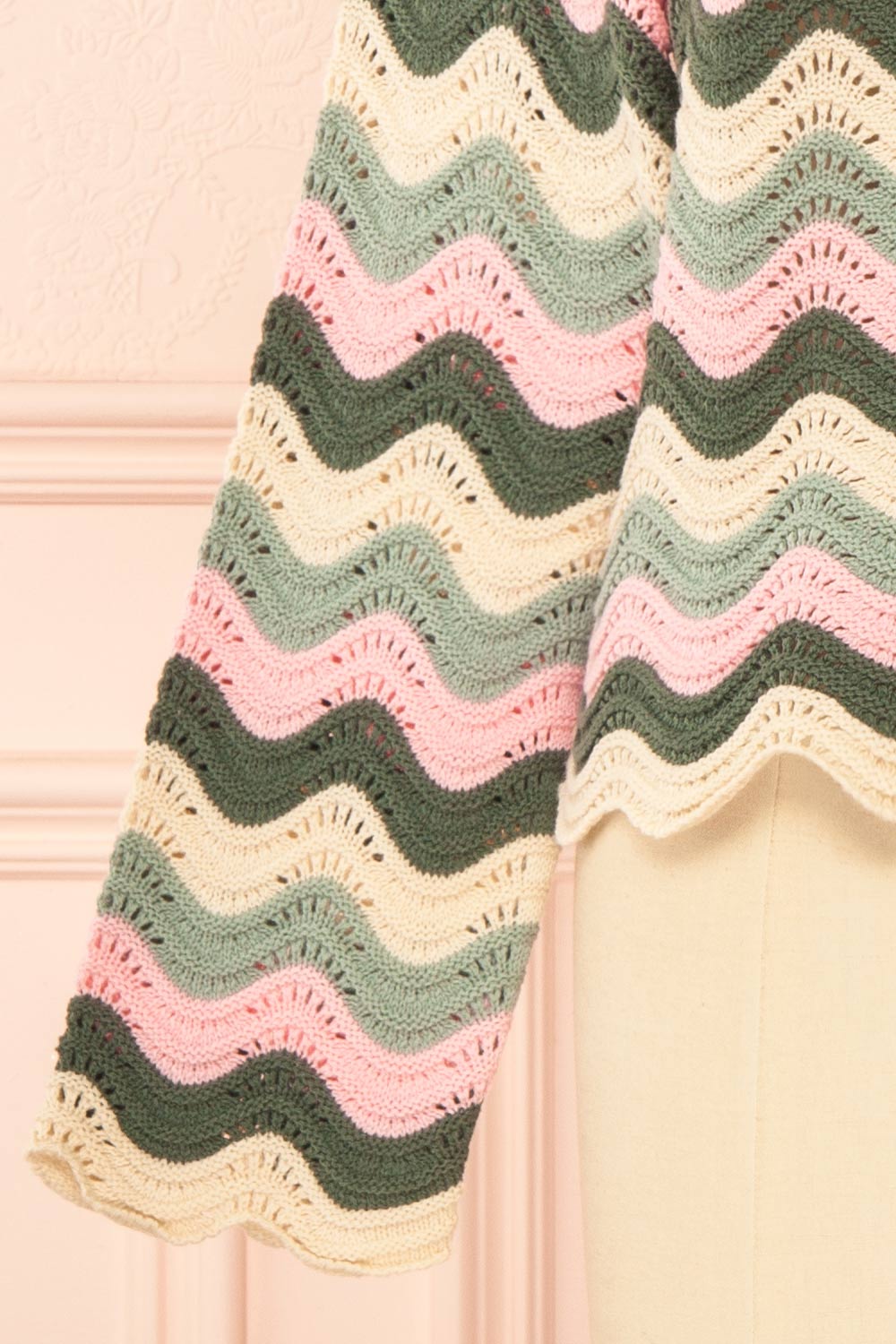 Gwenda Green Crochet Top with Wavy Pattern | Boutique 1861 sleeve 