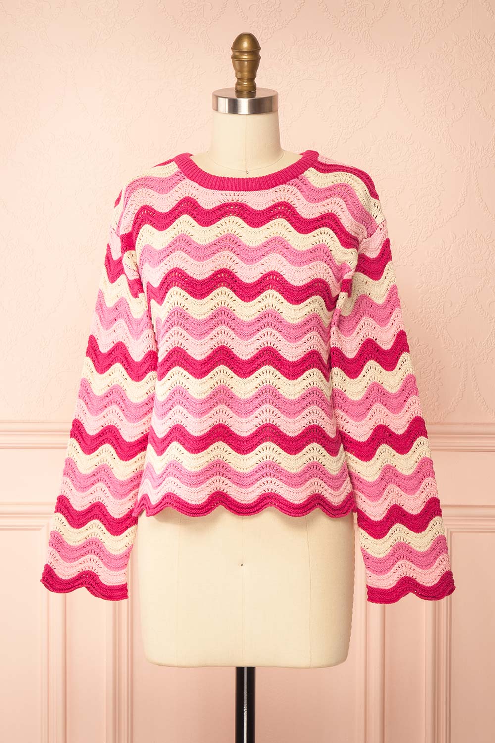 Gwenda Pink Crochet Top with Wavy Pattern | Boutique 1861 front view