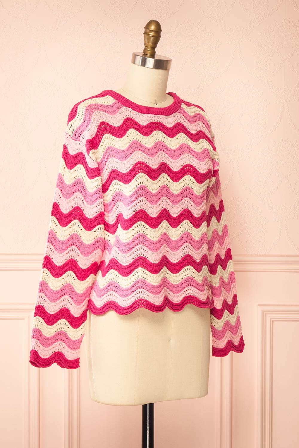 Gwenda Pink Crochet Top with Wavy Pattern | Boutique 1861 side view