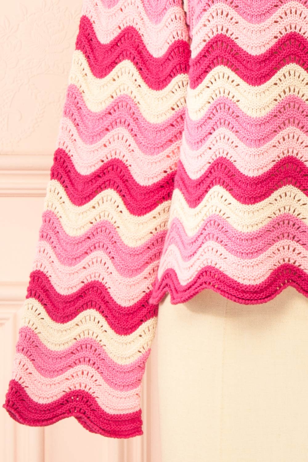 Gwenda Pink Crochet Top with Wavy Pattern | Boutique 1861 sleeve 