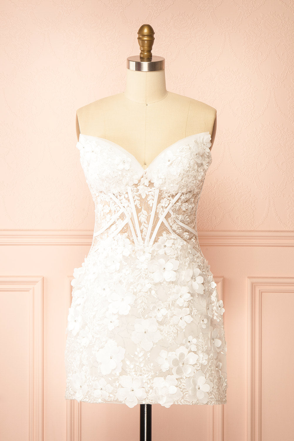 Gwenyth Short Ivory Dress with Floral Appliqué | Boudoir 1861 front view