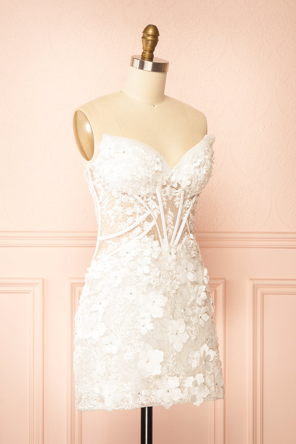 Gwenyth Short Ivory Dress with Floral Appliqué | Boudoir 1861 side view