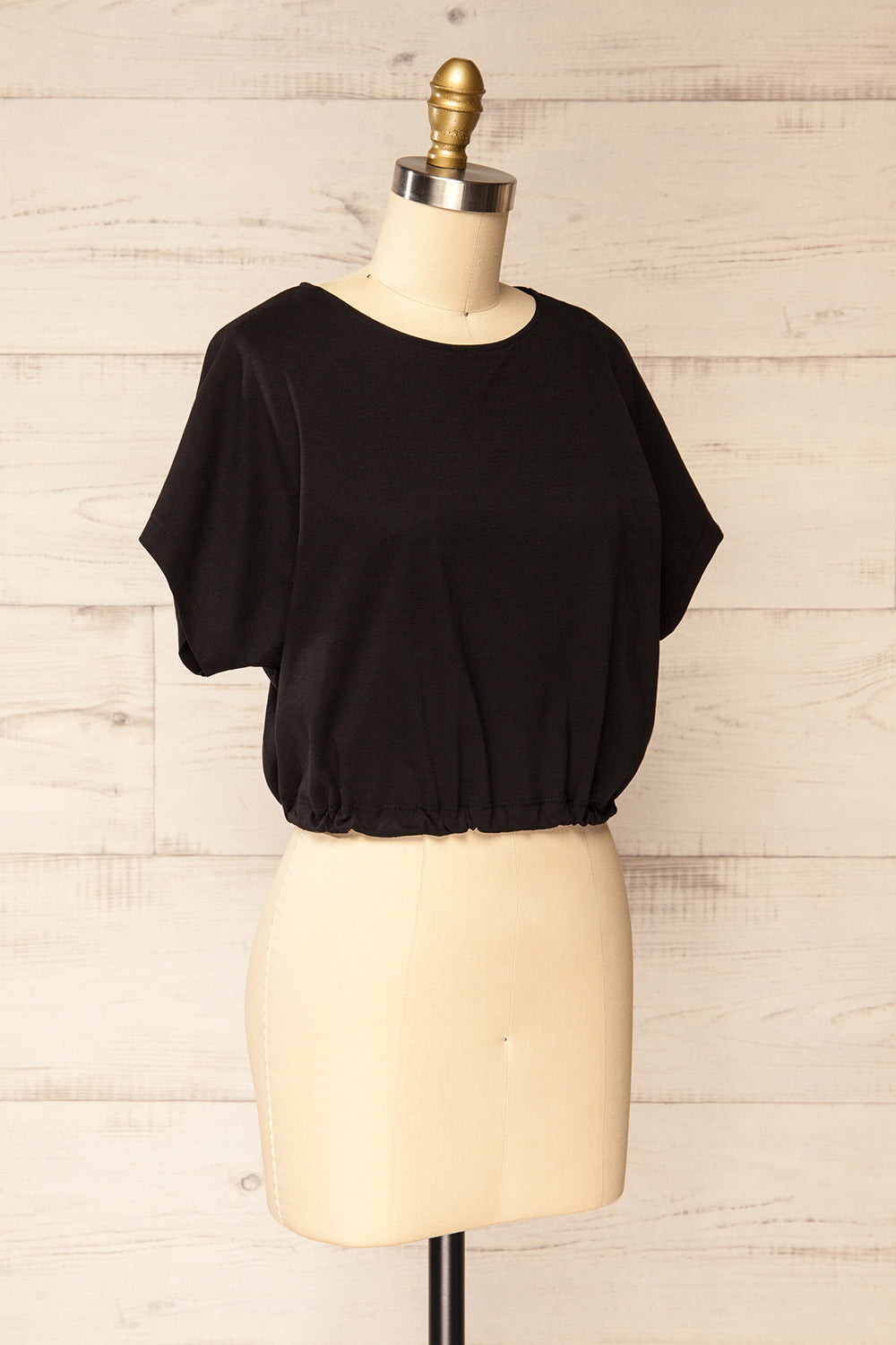 Haddington Black Cropped T-Shirt w/ Drawstring | La petite garçonne side view 