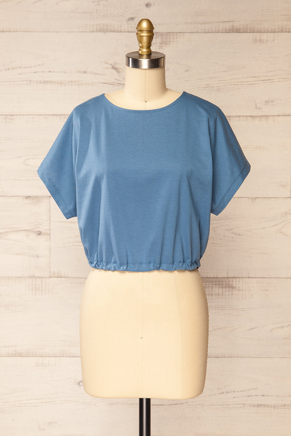 Haddington Blue Cropped T-Shirt w/ Drawstring | La petite garçonne front view