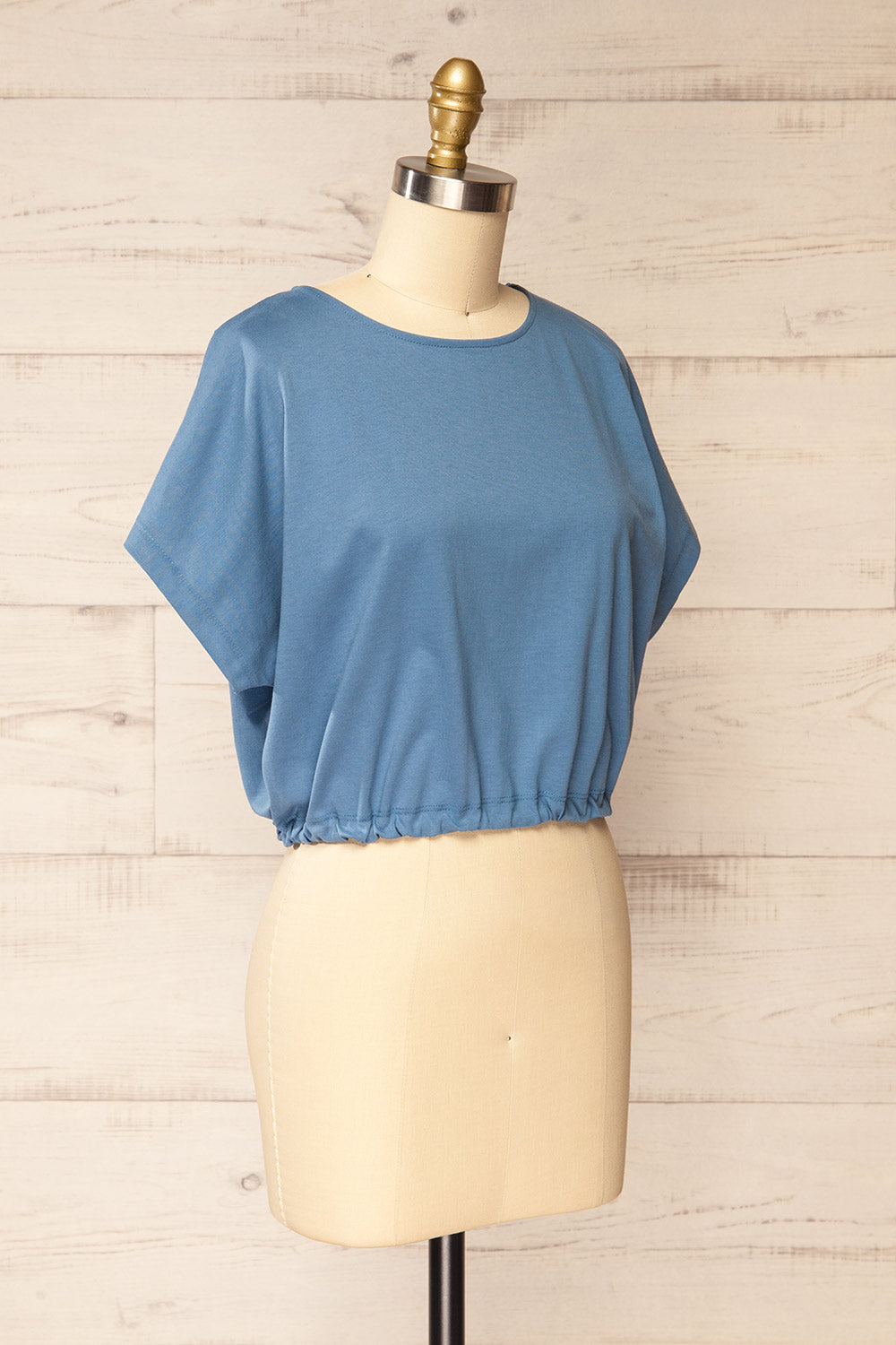Haddington Blue Cropped T-Shirt w/ Drawstring | La petite garçonne  side view