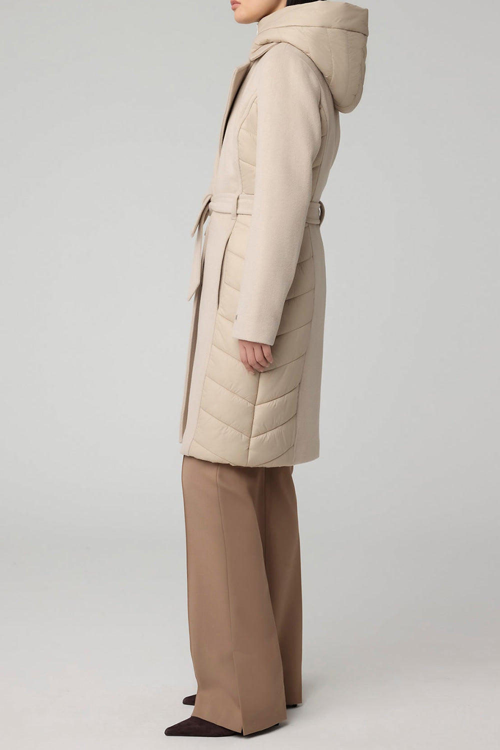 Hadeline Beige Slim-Fit Wool Coat | La petite garçonne side on model