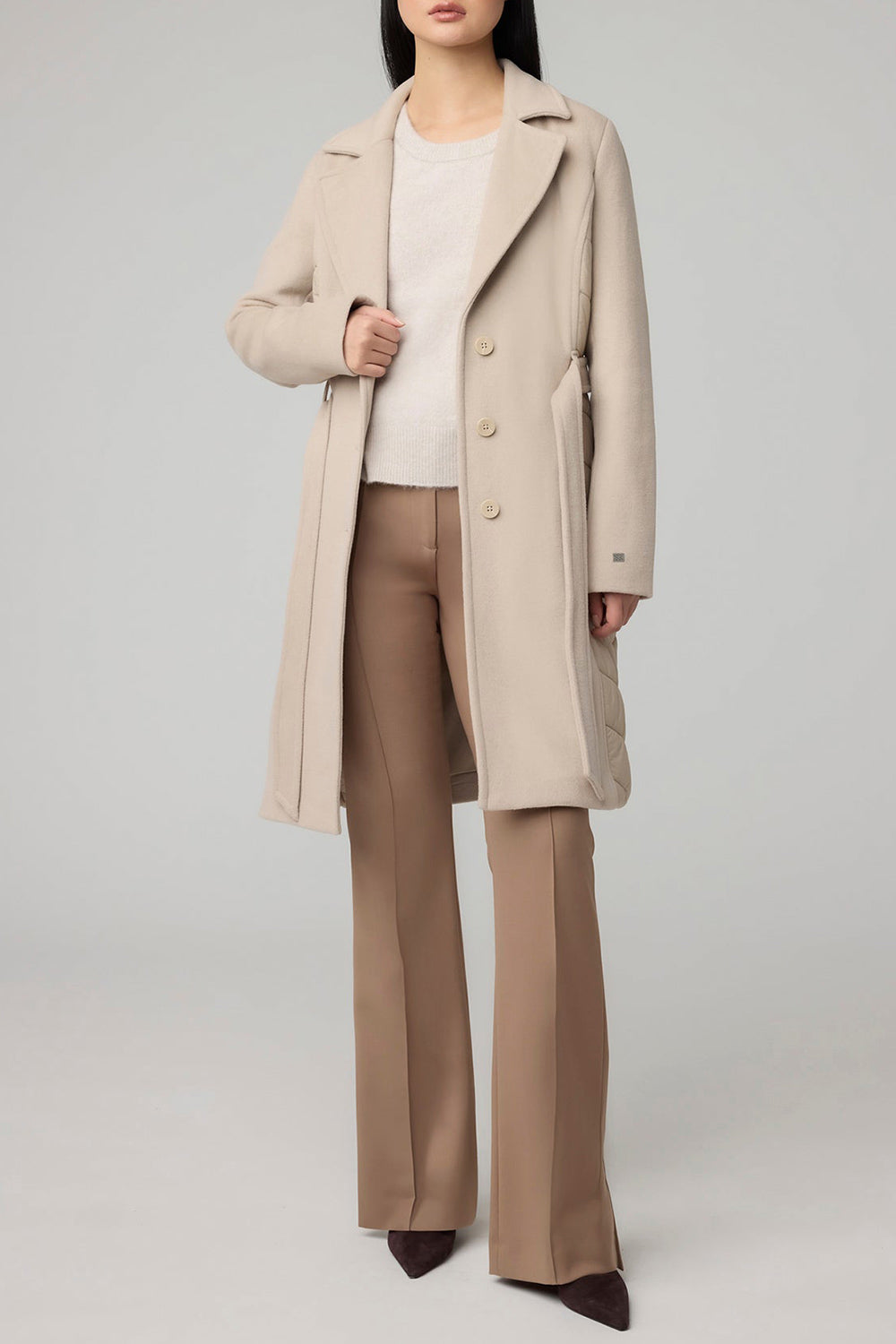 Hadeline Beige Slim-Fit Wool Coat | La petite garçonne open on model