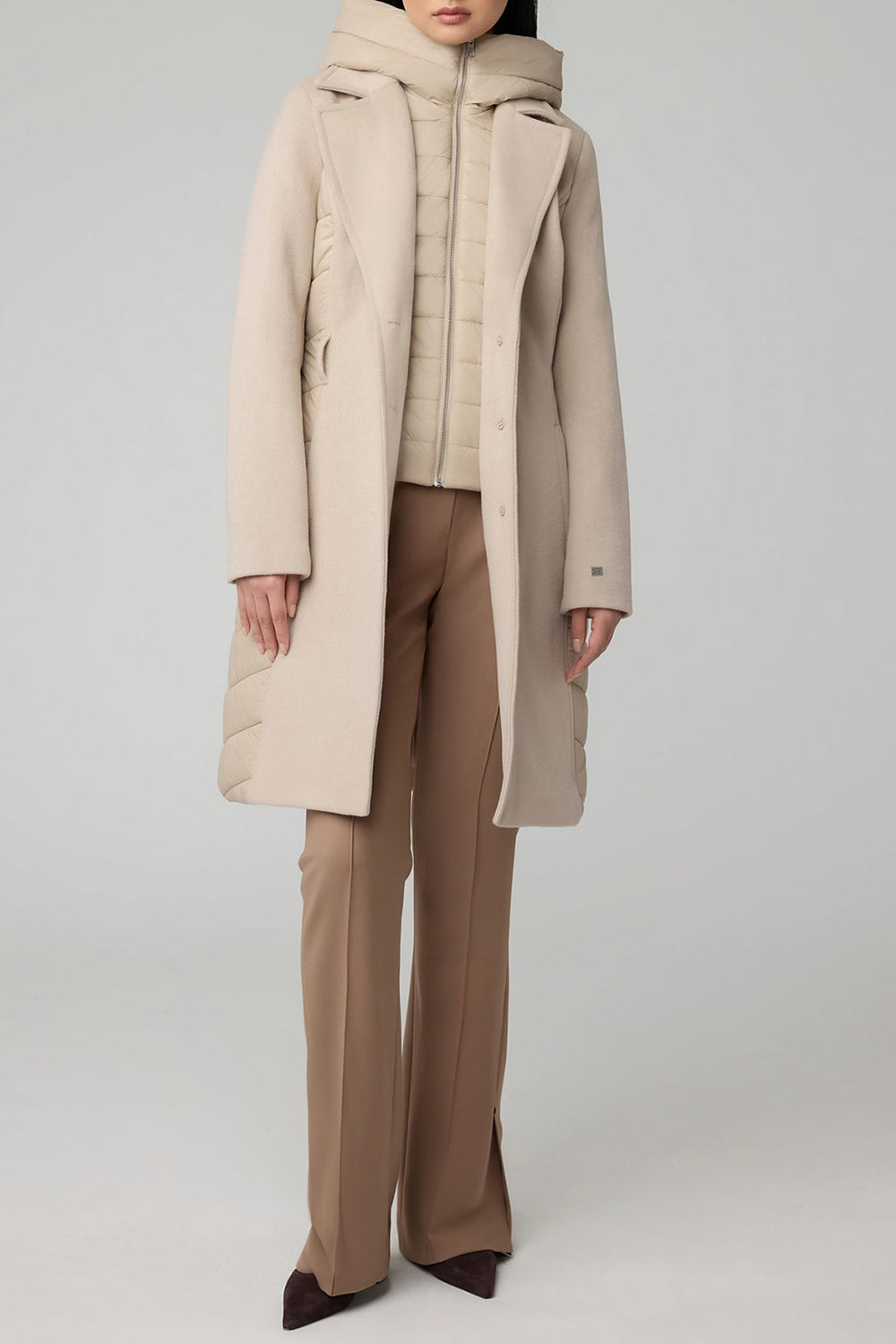 Hadeline Beige Slim-Fit Wool Coat | La petite garçonne front on model