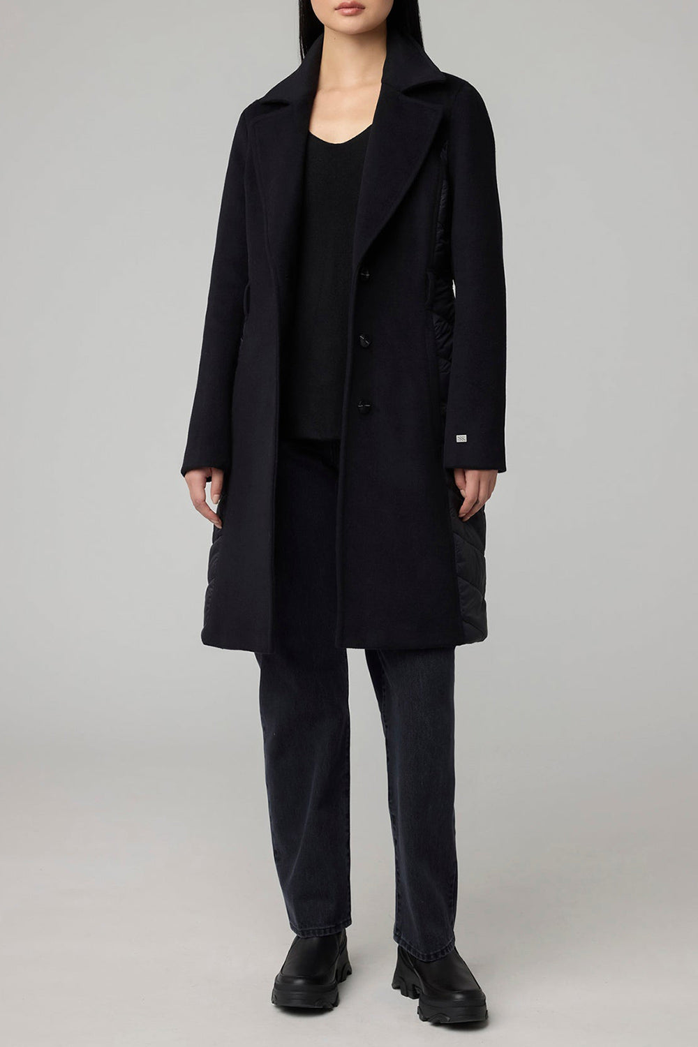 Hadeline Black Slim-Fit Wool Coat | La petite garçonne open on model