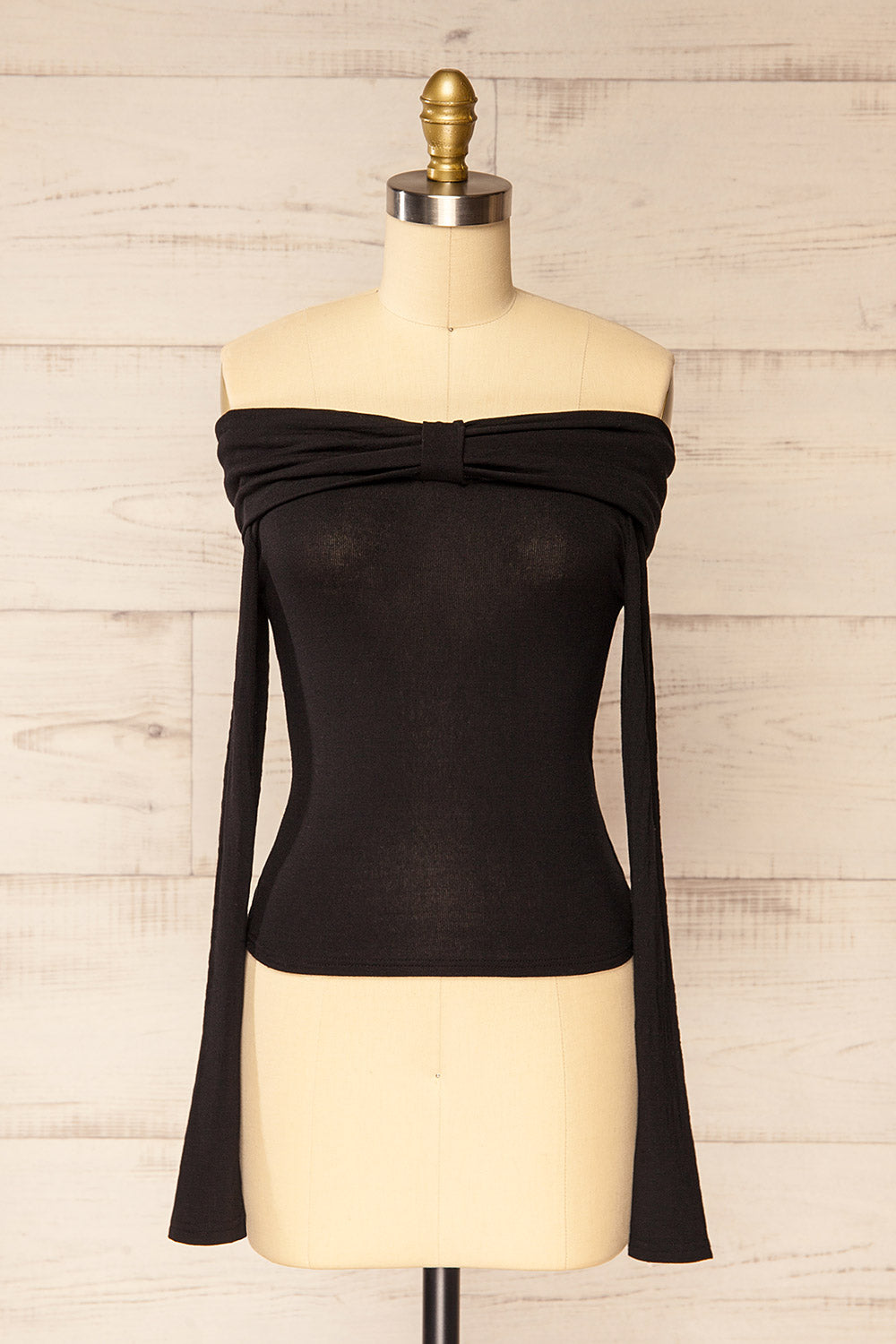 Haeju Black Off-Shoulder Top w/ Bow | La petite garçonne front view