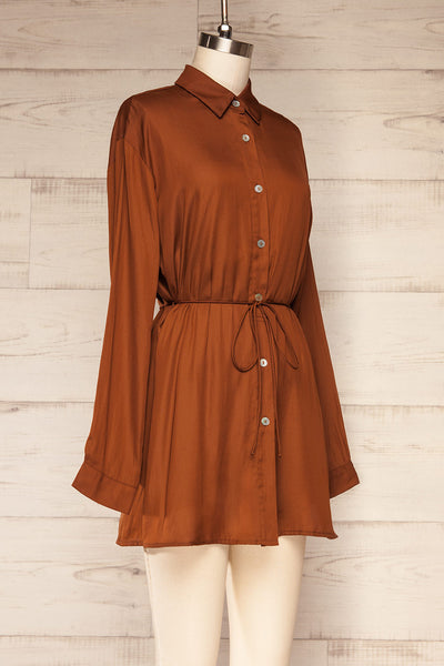 Haguenau Caramel Shirt Dress Style Romper | La petite garçonne side view
