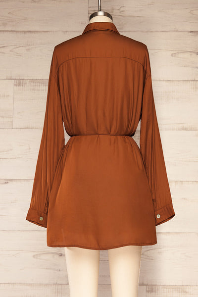 Haguenau Caramel Shirt Dress Style Romper | La petite garçonne back view