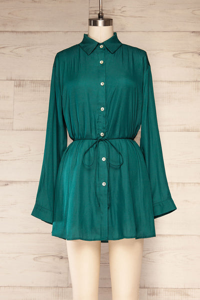 Haguenau Green Shirt Dress Style Romper | La petite garçonne front view