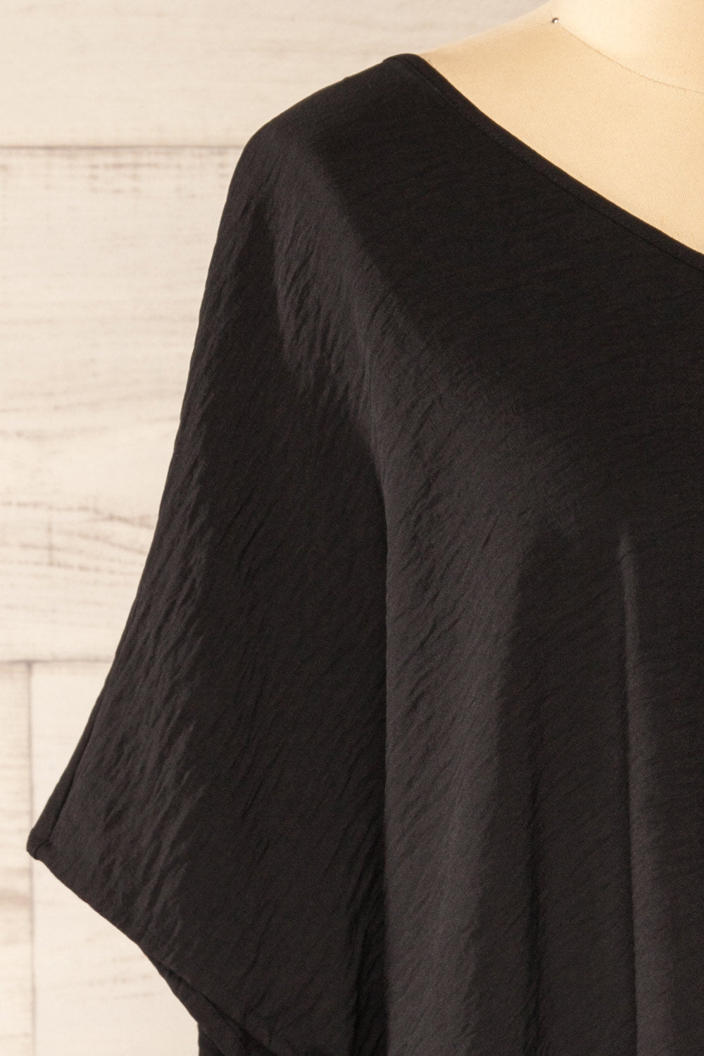 Haifa Black Oversized Short Batwing Sleeve Top | La petite garçonne side close-up
