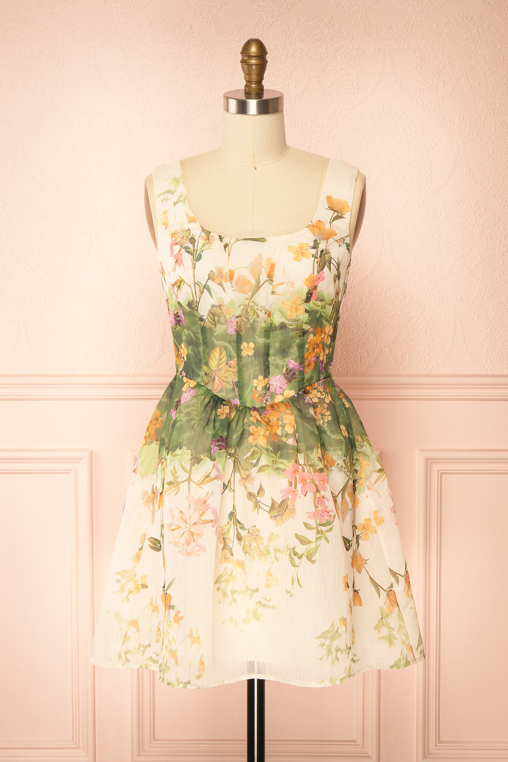 Hailsey Short Floral Dress with Scoop Neckline | Boutique 1861 front view