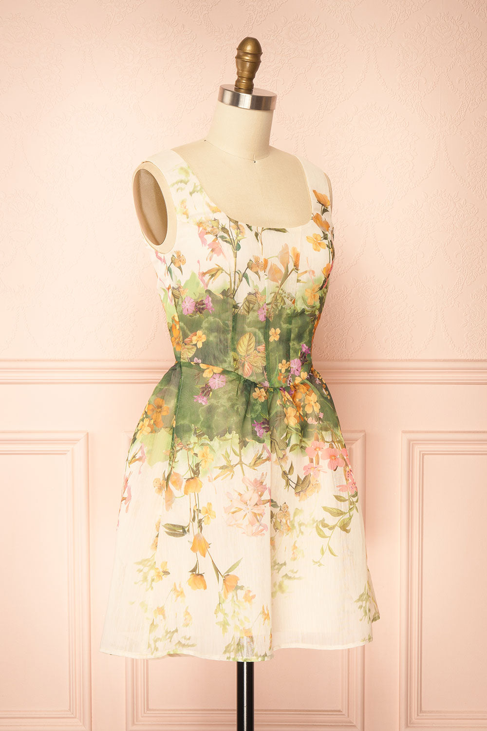 Hailsey Short Floral Dress with Scoop Neckline | Boutique 1861 side view