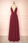 Haley Burgundy Low-Cut Chiffon Gown | Boutique 1861 front view