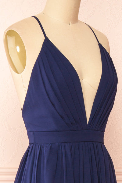 Haley Night Navy Gown with Plunging Neckline | Boutique 1861 side