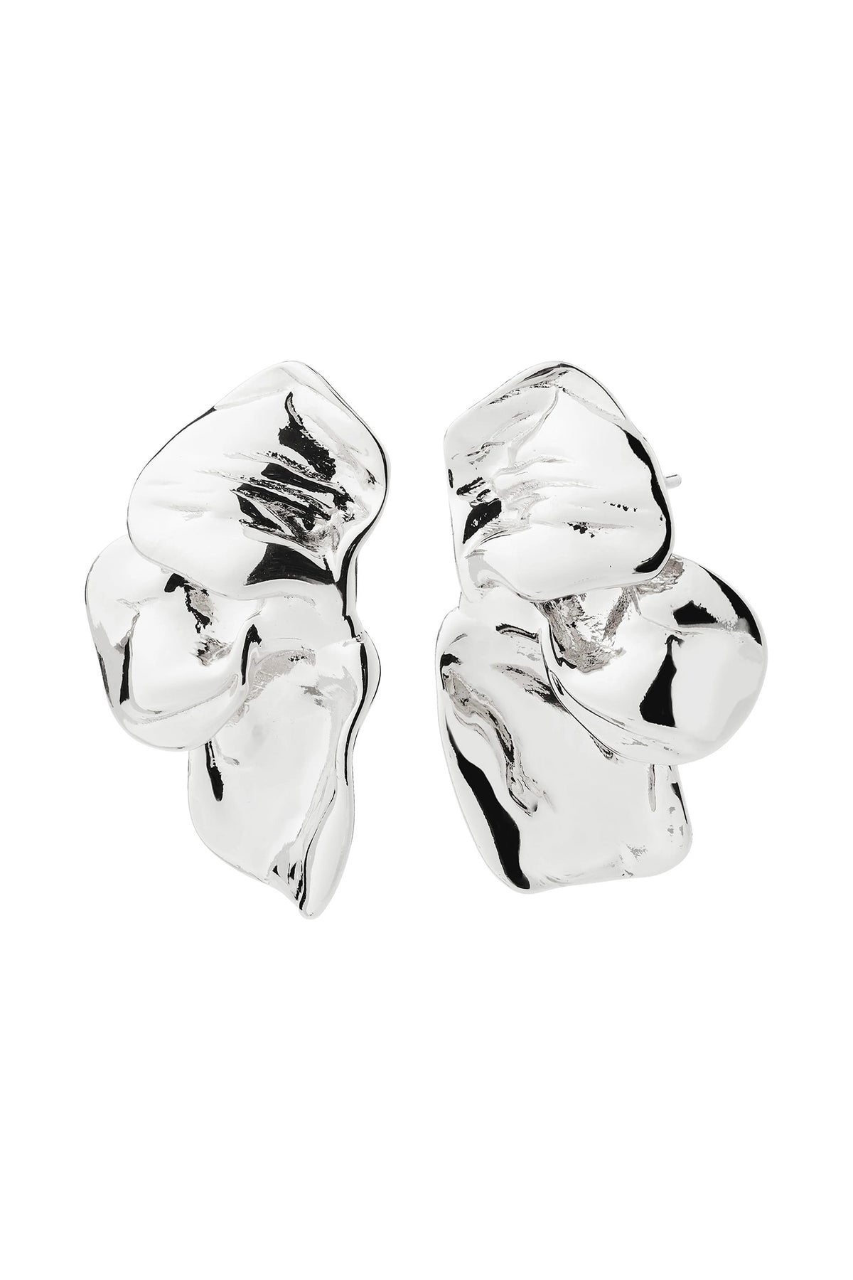 view of Halua Silver Large Petal Stud Earrings by Pilgrim from La petite garçonne