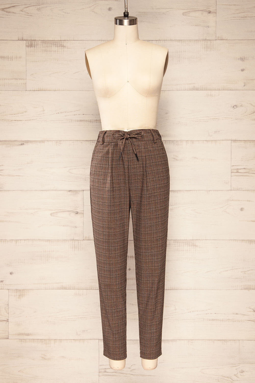 Hamilton Brown High-Waist Plaid Drawstring Pants