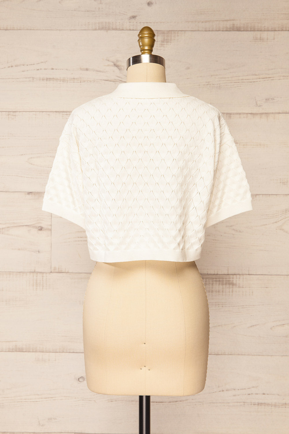 Hansel Cropped Ivory Polo Top w/ Diamond Pattern | La petite garçonne back view