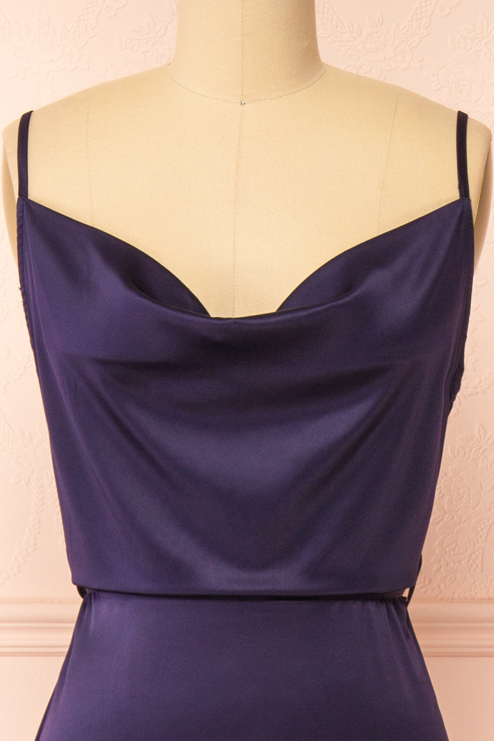 Hanya Long Satin Navy Slip Dress w/ Adjustable Waist | Boutique 1861 front
