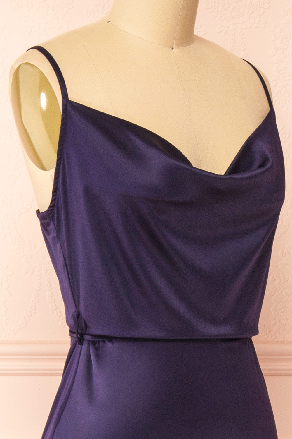 Hanya Long Satin Navy Slip Dress w/ Adjustable Waist | Boutique 1861 side