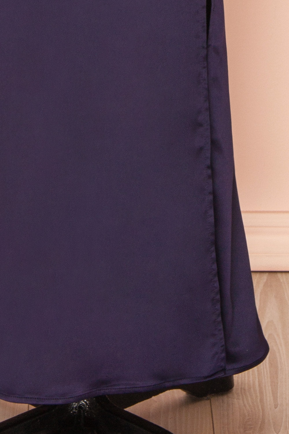 Hanya Long Satin Navy Slip Dress w/ Adjustable Waist | Boutique 1861 bottom