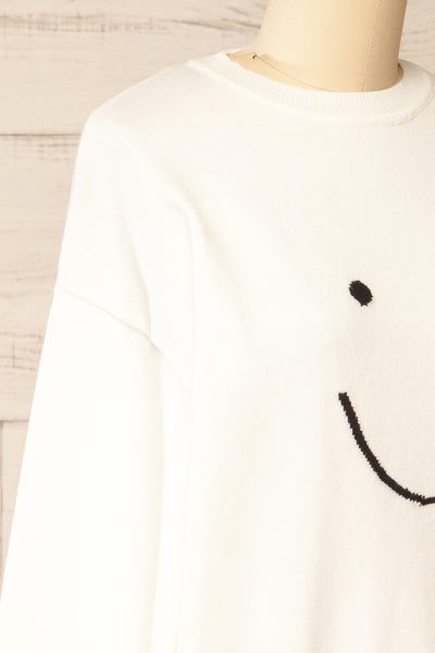 Happie White Knit Crewneck w/ Smiley Face | La petite garçonne side