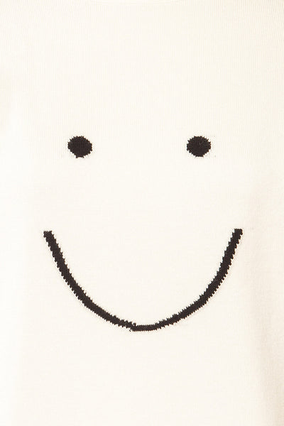 Happie White Knit Crewneck w/ Smiley Face | La petite garçonne fabric