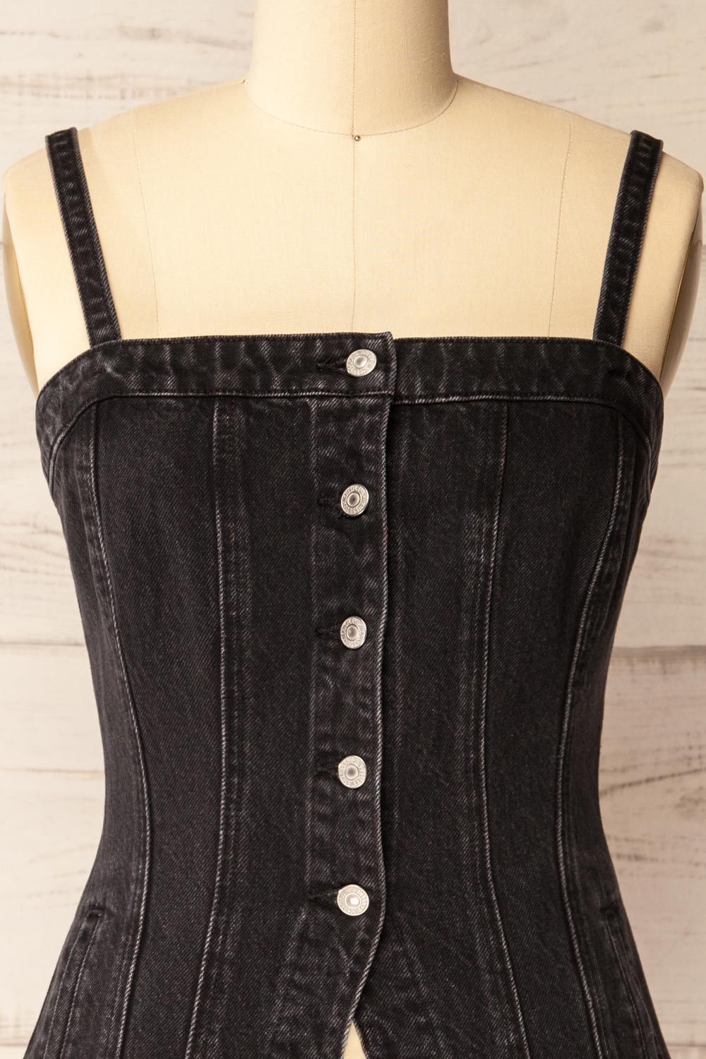 Harare Black Denim Bustier with Pockets | La petite garçonne front