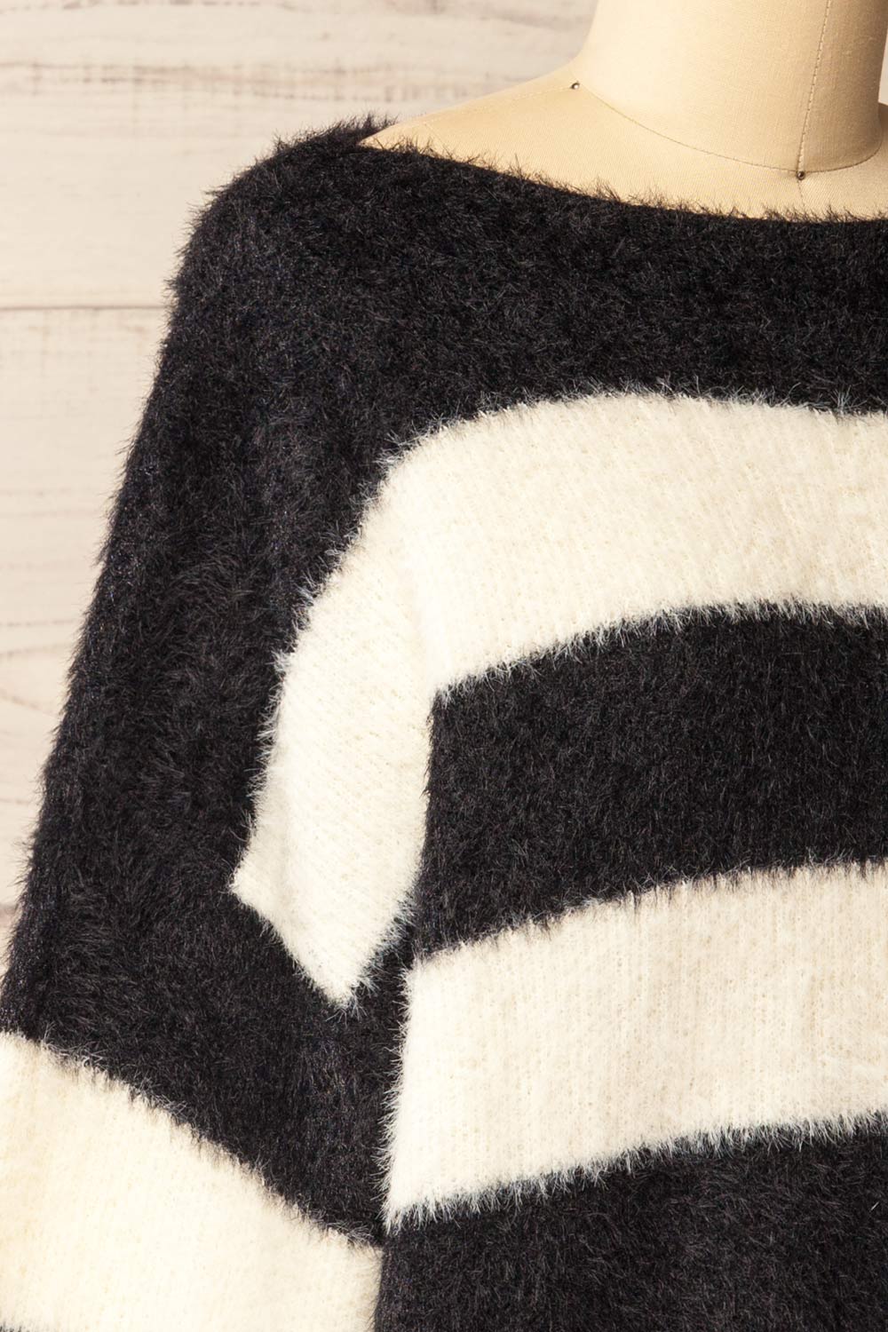 Hardin Black Oversized Striped Fluffy Sweater | La petite garçonne side