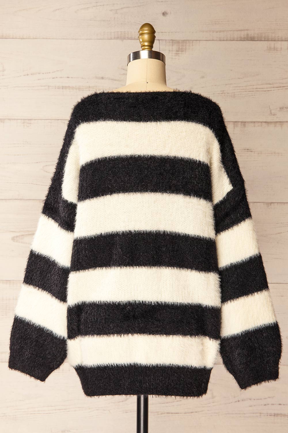 Hardin Black Oversized Striped Fluffy Sweater | La petite garçonne back view