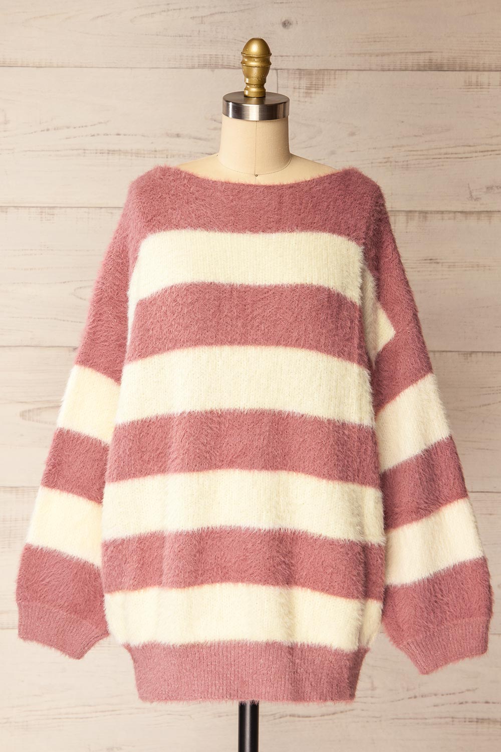 Hardin Mauve Oversized Striped Fluffy Sweater | La petite garçonne front view