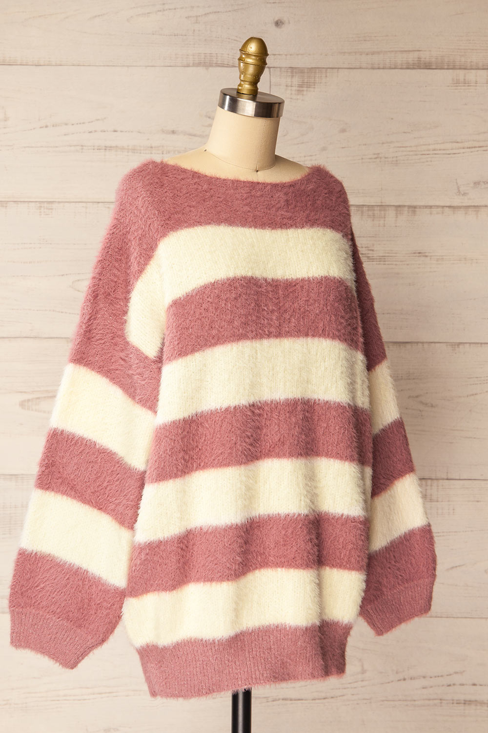 Hardin Mauve Oversized Striped Fluffy Sweater | La petite garçonne side view